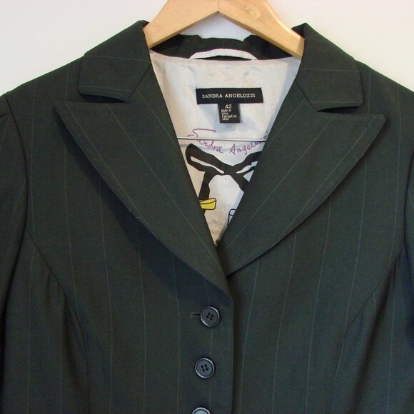 Sandra Angelozzi Black Pinstripe Blazer Jacket Button Office Size EU 42 Large - Picture 2 of 15